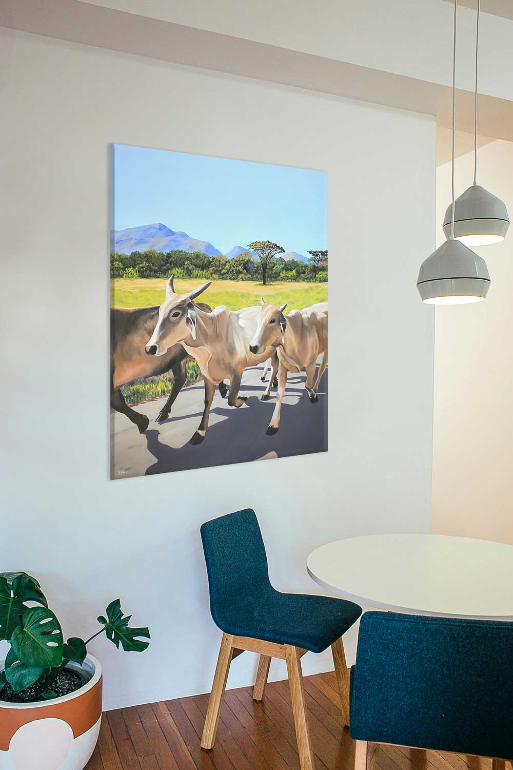Running Cows in Potrero Original Painting