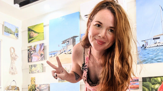 Rachel Harvey, Wildlife Artist, painting in her art studio in Costa Rica