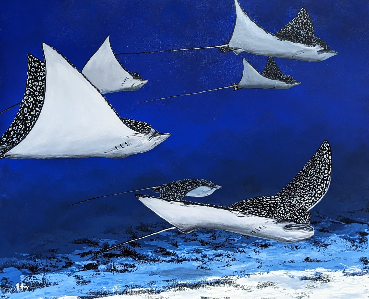 Enjoy the Journey - Eagle Ray Painting - Original Acrylic on Canvas - 24x30 Inches