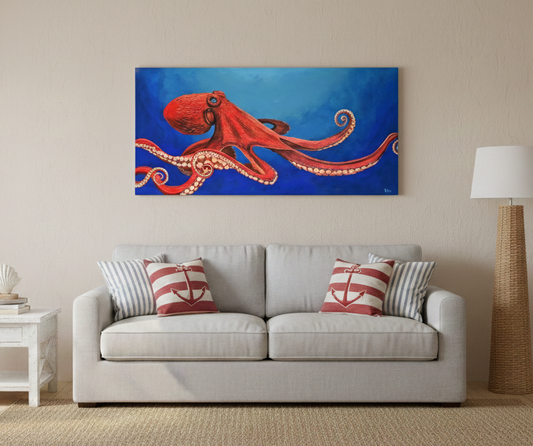 Proteus - Giant Pacific Octopus Painting - Original Acrylic on Canvas - 24x48 Inches