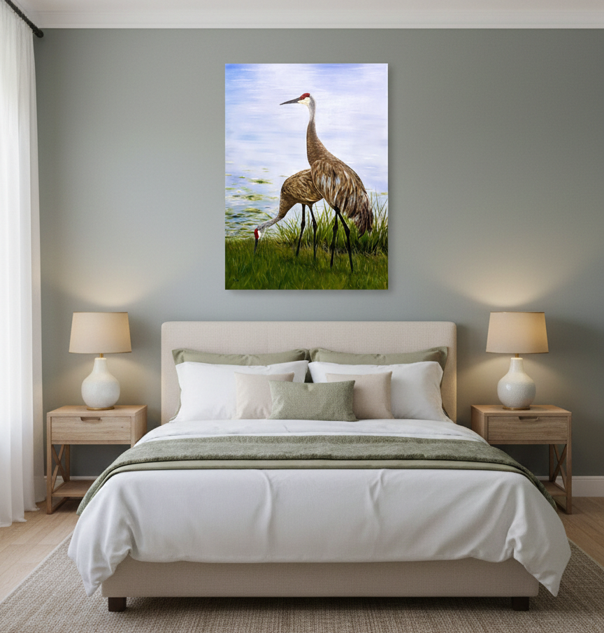 The Sandhills - Sandhill Crane Painting - Original Oil on Canvas - 36x48 Inches