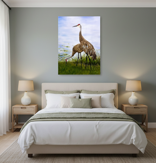 The Sandhills - Sandhill Crane Painting - Original Oil on Canvas - 36x48 Inches